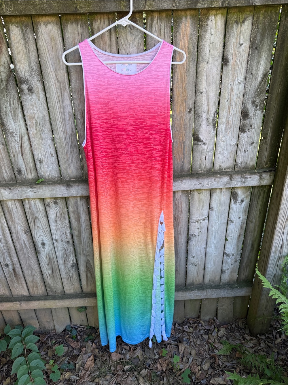 Pitusa x Stephanie Gottlieb Tassel Slit Maxi Dress Rainbow Pride Standard O/S